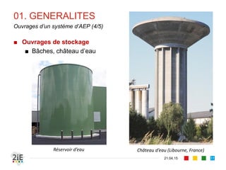 01. GENERALITES
■ Ouvrages de stockage
■ Bâches, château d’eau
21.04.15
Ouvrages d’un système d’AEP (4/5)
11
Château d’eau (Libourne, France)Réservoir d’eau
 