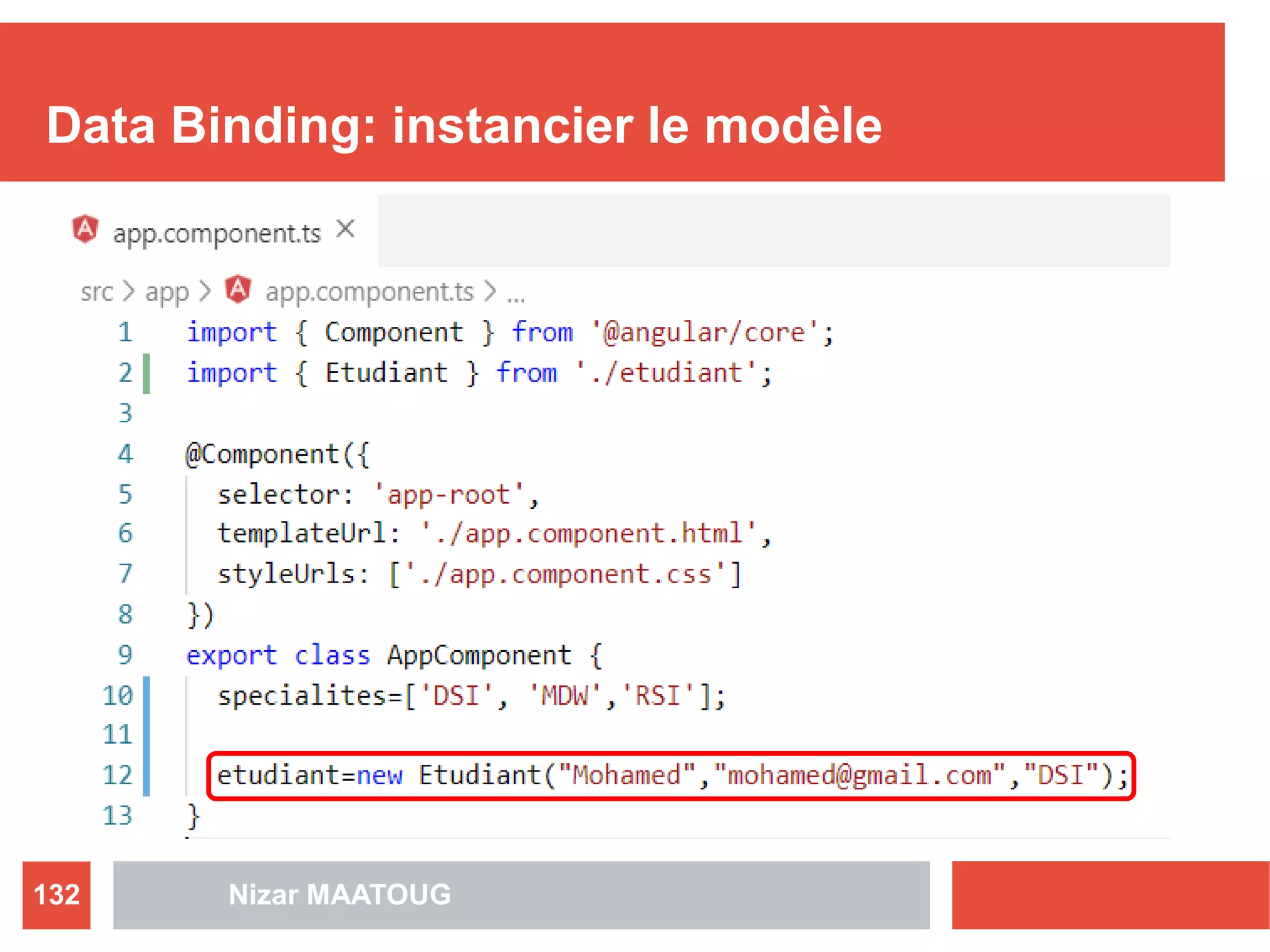 Data Binding: instancier le modèle
Nizar MAATOUG132
 