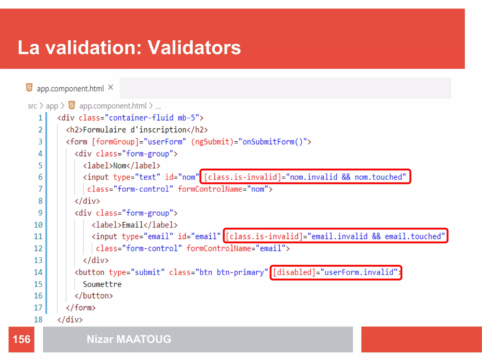 La validation: Validators
Nizar MAATOUG156
 