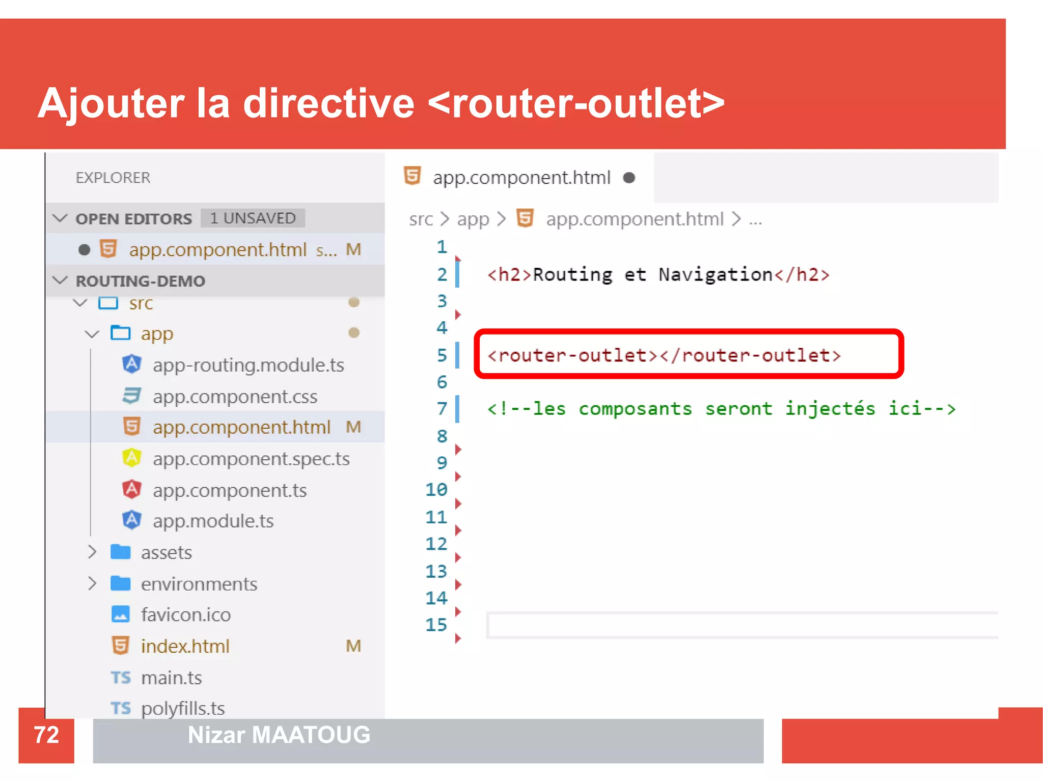 Ajouter la directive <router-outlet>
Nizar MAATOUG72
 
