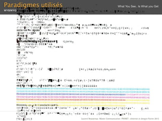 Paradigmes utilisés                                          What You See.. Is What you Get
WYSIWYG




                      Laurent Neyssensas Master Communication- PRANET : «Internet et design» Février 2012
 