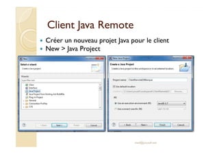 Client JavaClient Java RemoteRemote
Créer un nouveau projet Java pour le client
New > Java Project
med@youssfi.net
 