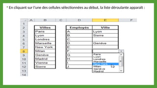  En cliquant sur l’une des cellules sélectionnées au début, la liste déroulante apparaît :
 