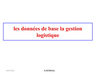 A.DERBOUL
les données de base la gestion
logistique
25/07/2022
 