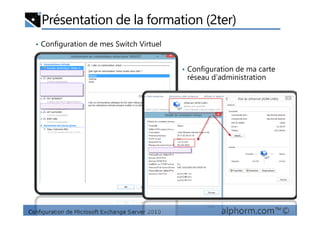 Présentation de la formation (2ter)
• Configuration de mes Switch Virtuel
• Configuration de ma carte
réseau d’administration
Configuration de Microsoft Exchange Server 2010 alphorm.com™©
 