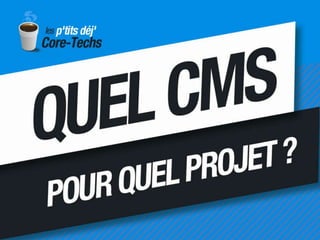 Quel CMS pour quel projet ? Comment faire le bon choix et à quel coût ? Comment mener à bien un tel projet ? vendredi 24 juin 2011 