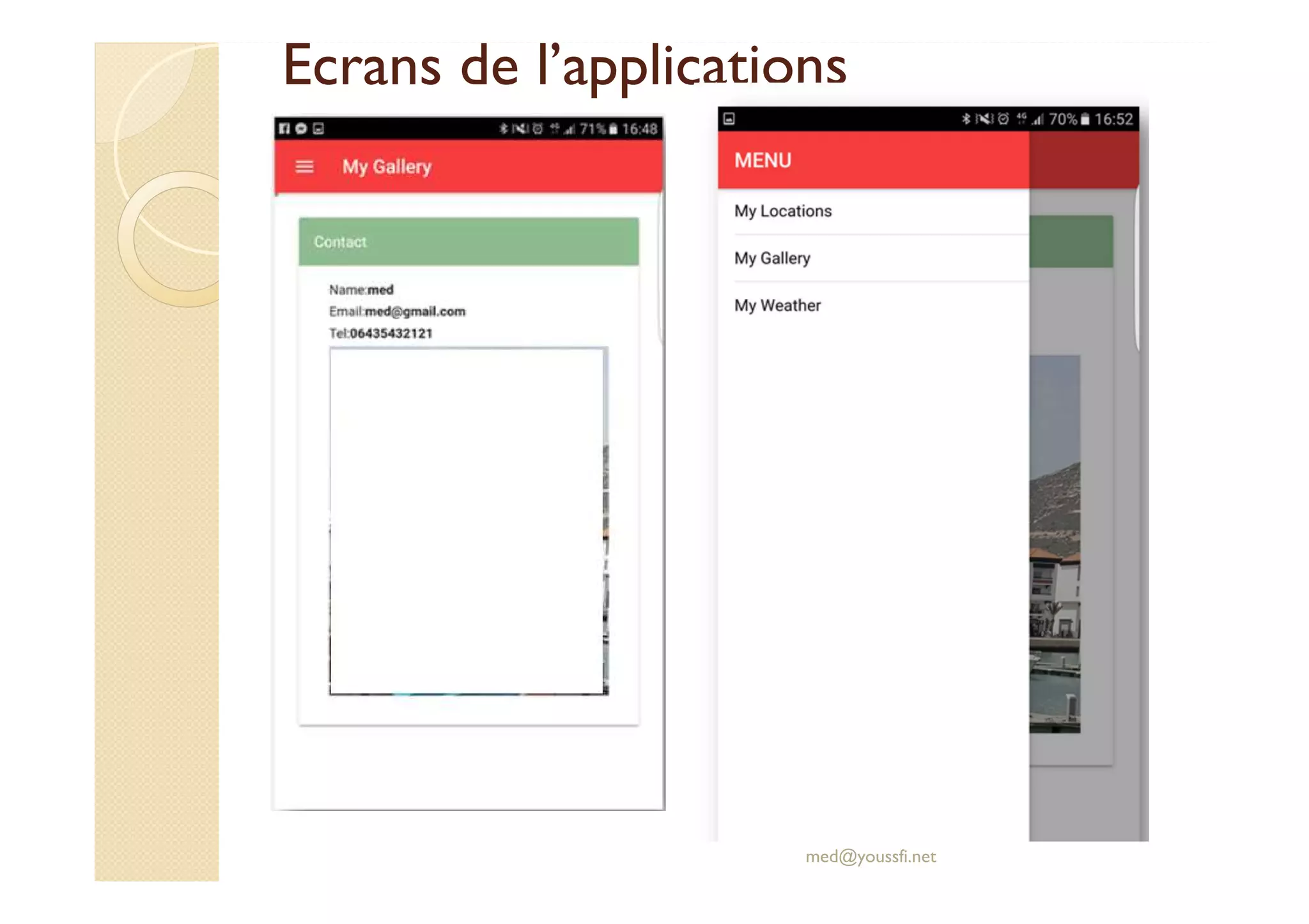 Ecrans de l’applications
med@youssfi.net
 