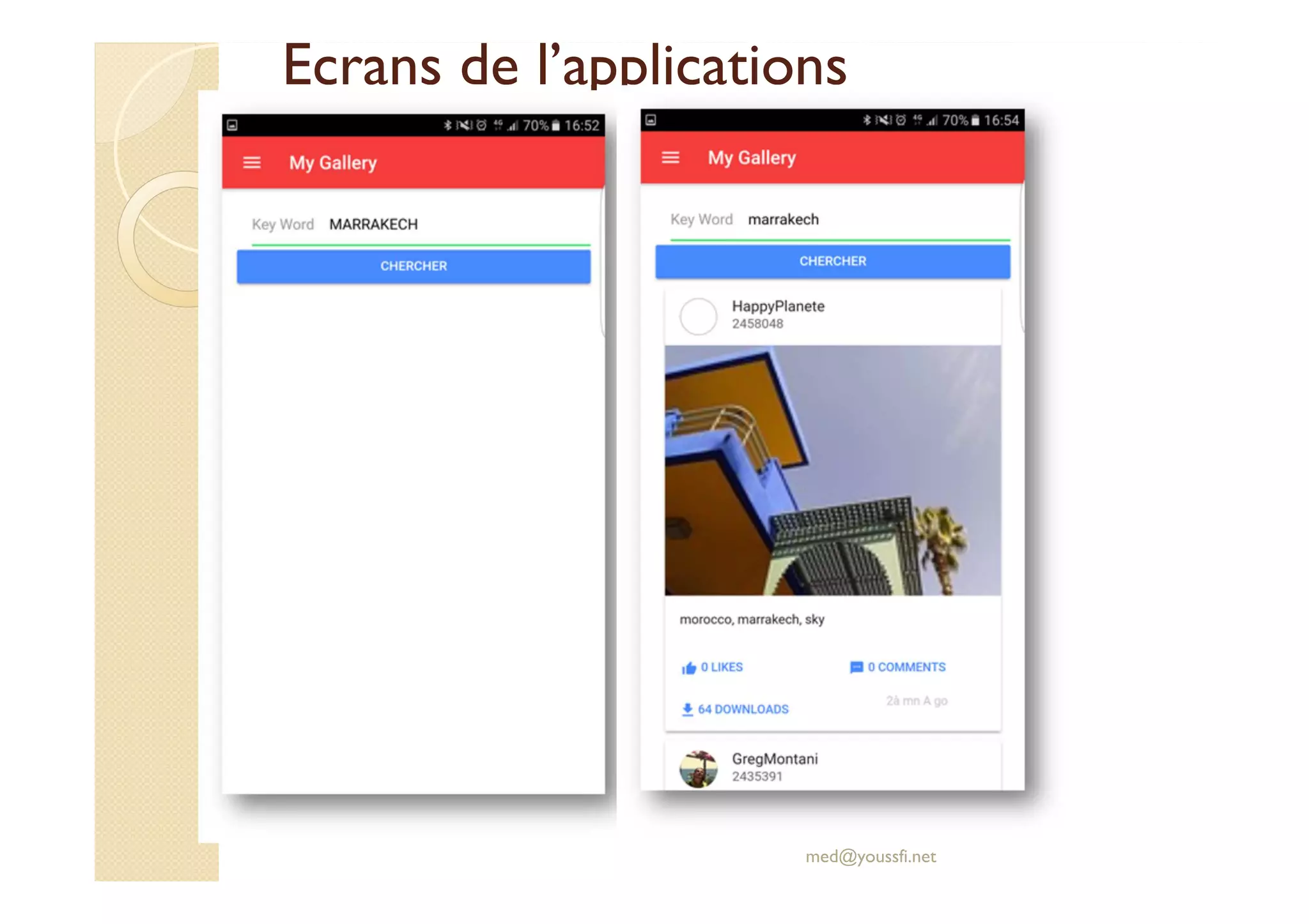 Ecrans de l’applications
med@youssfi.net
 