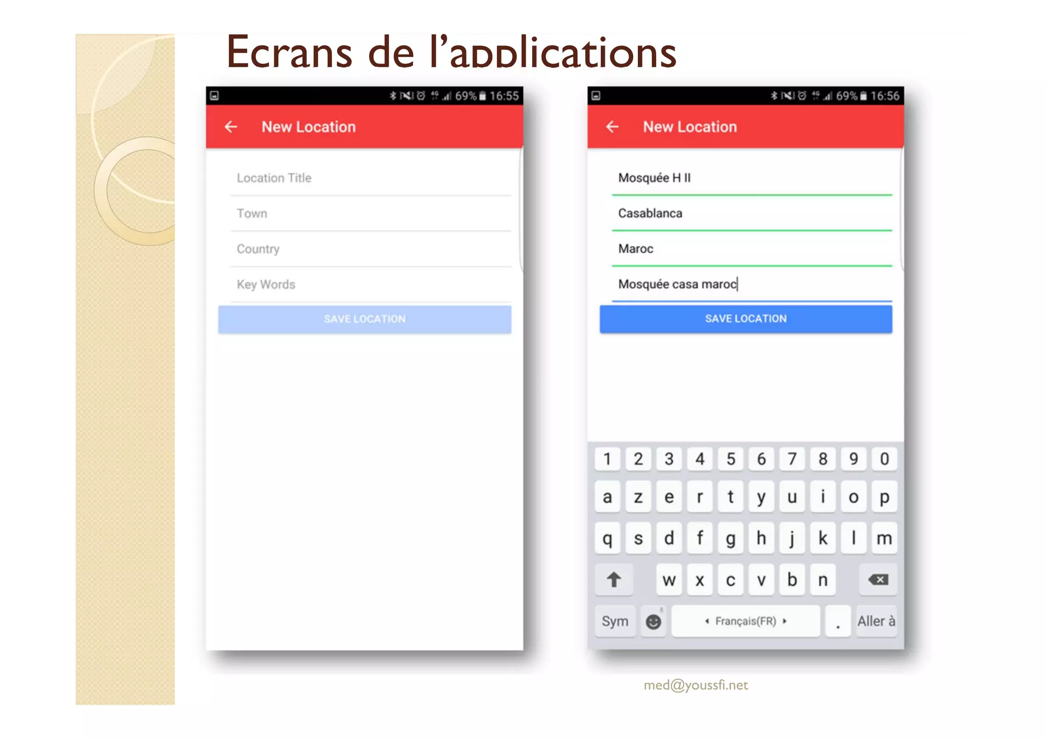 Ecrans de l’applications
med@youssfi.net
 