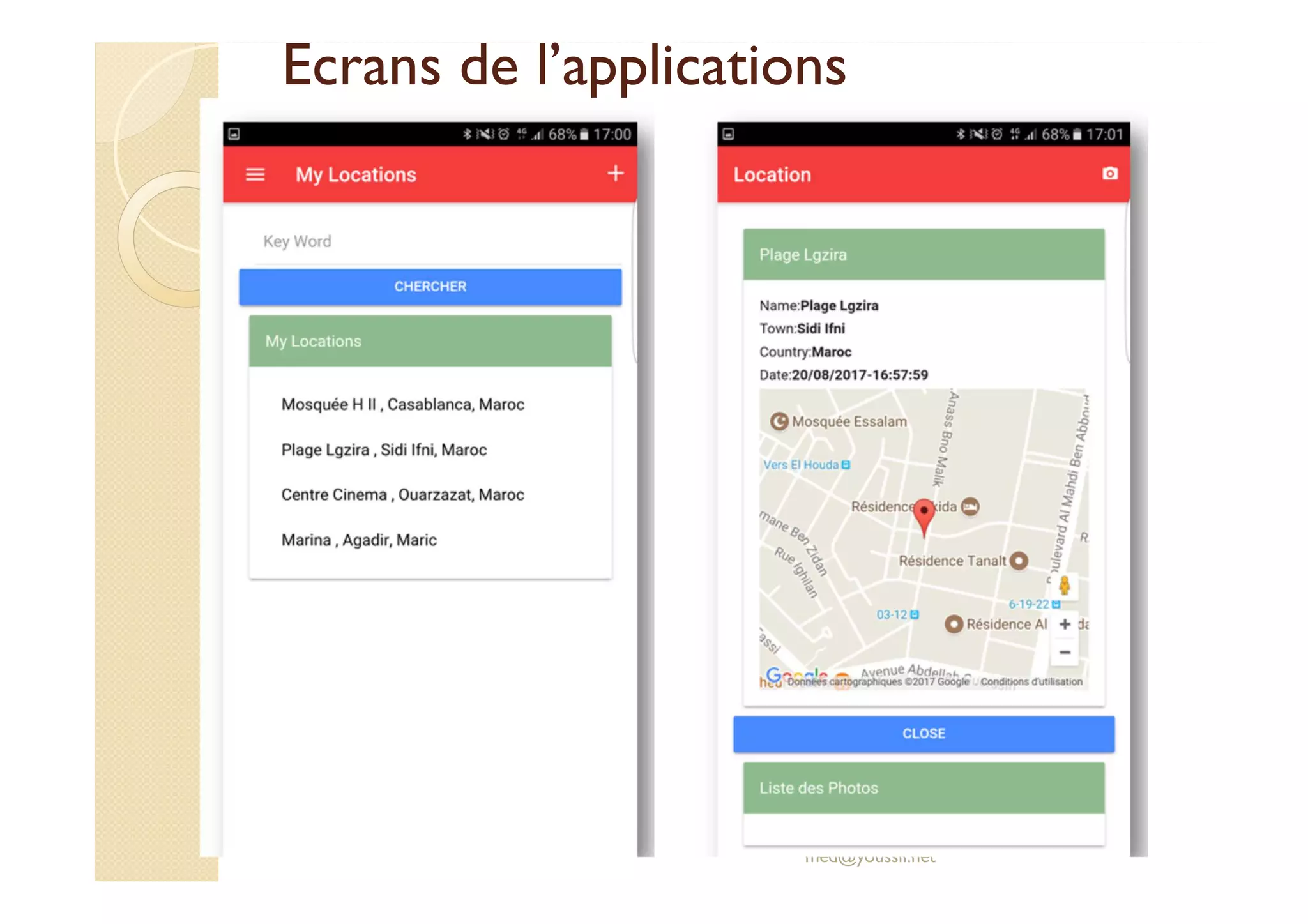 Ecrans de l’applications
med@youssfi.net
 