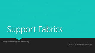 Support Fabrics
Lining, underlining and interfacing
Creator: R. Williams-Campbell
 