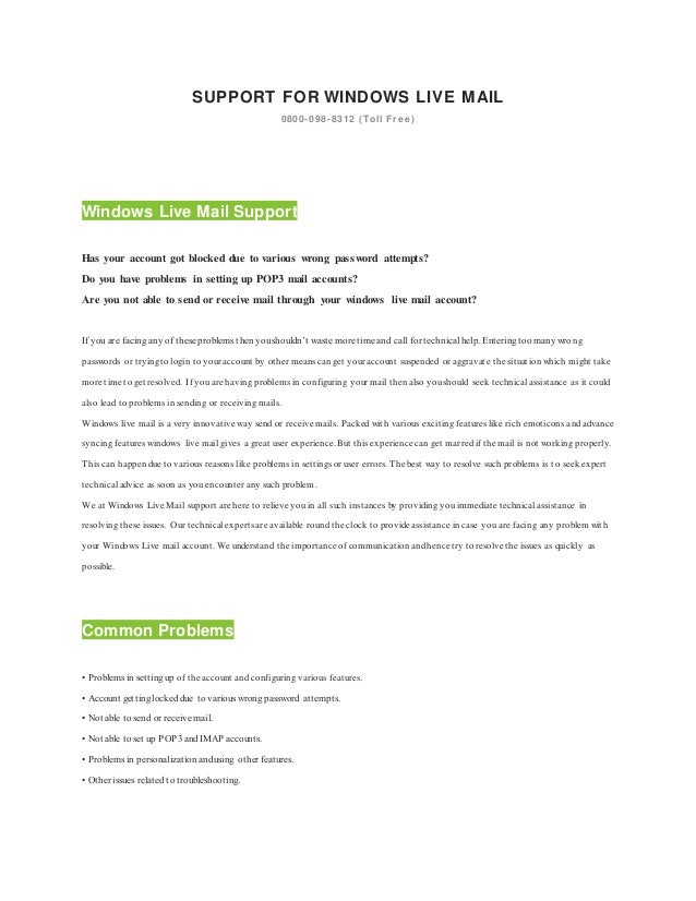 Windows Live Mail For Support