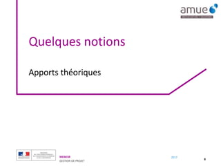 MENESR
GESTION DE PROJET
2017
Quelques notions
8
Apports théoriques
 