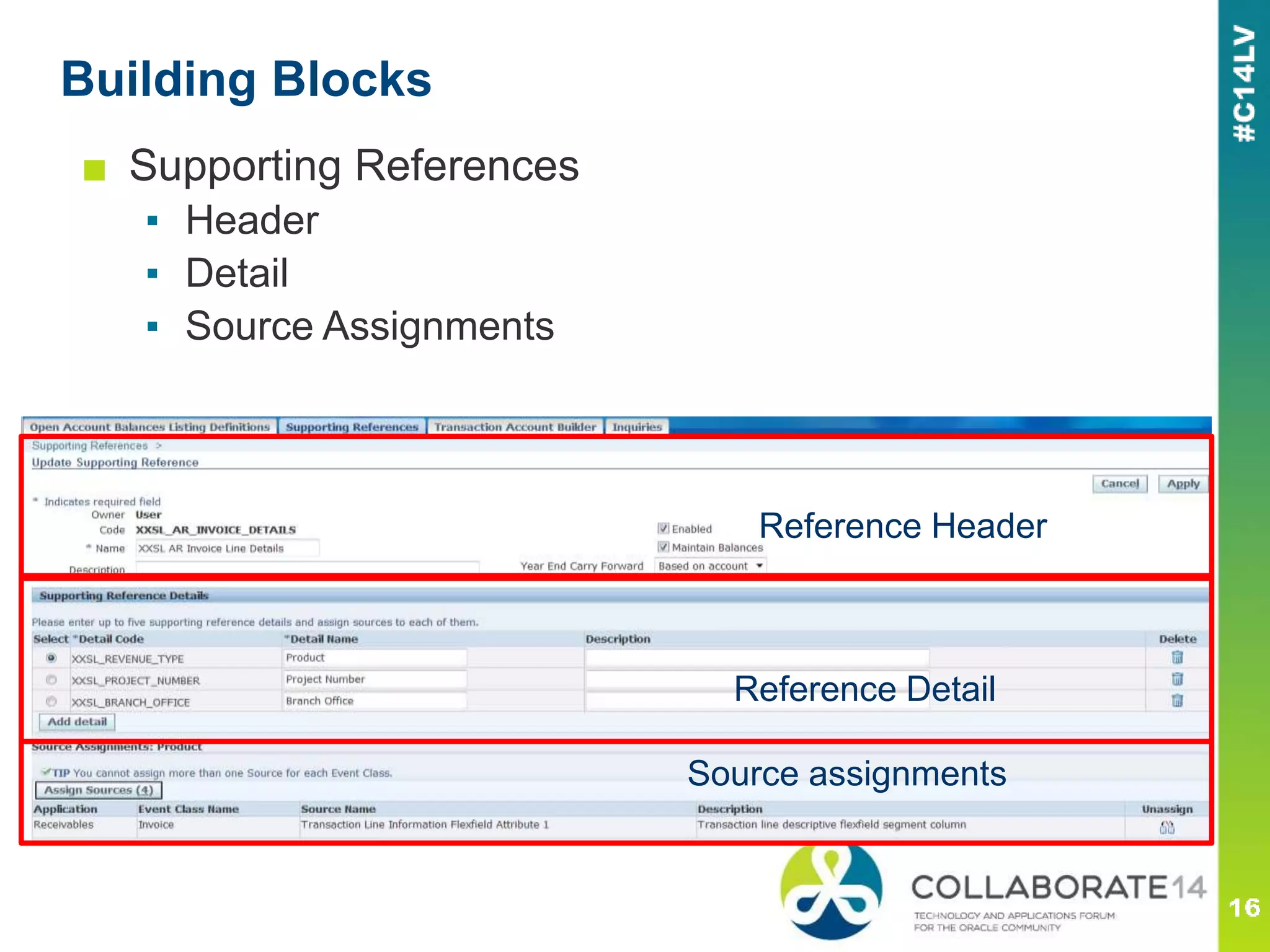 Building Blocks
Reference Detail
Reference Header
Source assignments
■ Supporting References
▪ Header
▪ Detail
▪ Source Assignments
 