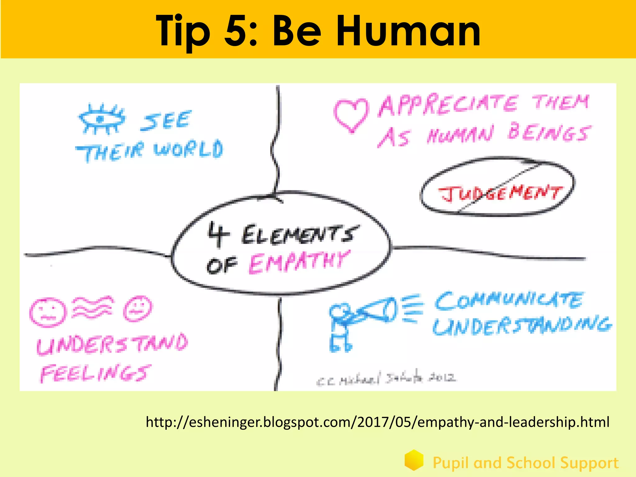Tip 5: Be Human
http://esheninger.blogspot.com/2017/05/empathy-and-leadership.html
 