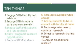 Ten Ways you can Support Undergraduate Research in STEM and Beyond