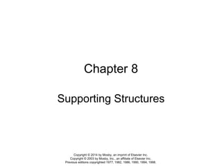 Chapter 8
Supporting Structures
Copyright © 2014 by Mosby, an imprint of Elsevier Inc.
Copyright © 2003 by Mosby, Inc., an affiliate of Elsevier Inc.
Previous editions copyrighted 1977, 1982, 1986, 1990, 1994, 1998.
 