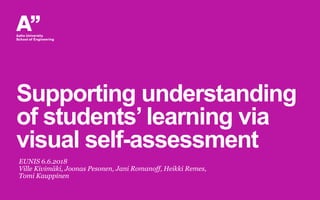 Supporting understanding
of students’ learning via
visual self-assessment
EUNIS 6.6.2018
Ville Kivimäki, Joonas Pesonen, Jani Romanoff, Heikki Remes,
Tomi Kauppinen
 