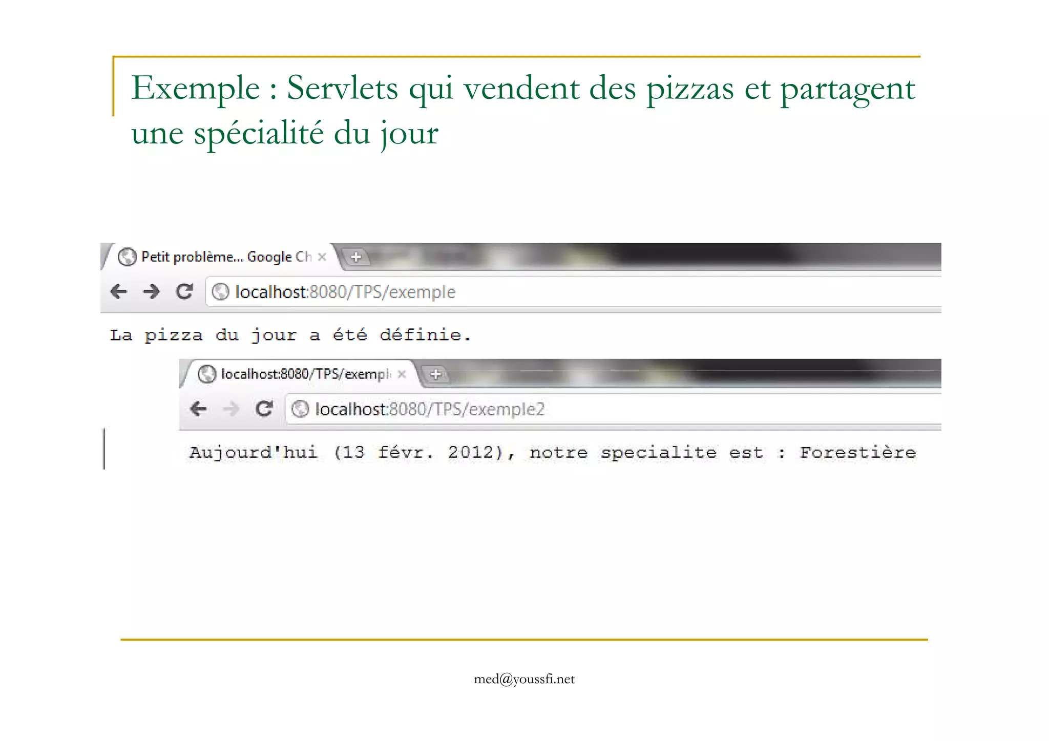Exemple : Servlets qui vendent des pizzas et partagent
une spécialité du jour
med@youssfi.net
 