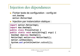 med@youssfi.net | Université Hassan II
Mohammedia 120
Injection des dépendances
Fichier texte de configuration : config.tx...