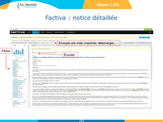 Factiva : notice détaillée
Master 1 LEA
Filtres
Écouter
Envoyer par mail, imprimer, télécharger…
 