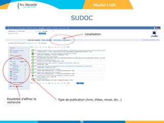SUDOC
36
Type de publication (livre, thèse, revue, etc…)
Localisation
Possibilité d’affiner la
recherche
Master 1 LEA
 