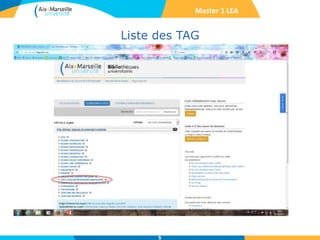 Liste des TAG
5
Master 1 LEA
 