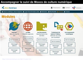 Accompagner le suivi de Moocs de culture numérique
https://culturenumerique.univ-lille3.fr/index.html
 