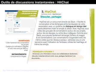 Source : Les Outils collaboratifs / Ethic Etapes
http://www.ethic-etapes.fr/images/upload/portfolio_img/Outils%20collaboratifs%20-%20PDF.pdf
Outils de discussions instantanées : HitChat
 