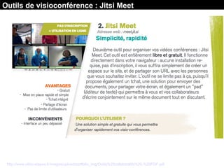 Source : Les Outils collaboratifs / Ethic Etapes
http://www.ethic-etapes.fr/images/upload/portfolio_img/Outils%20collaboratifs%20-%20PDF.pdf
Outils de visioconférence : Jitsi Meet
 