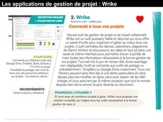Source : Les Outils collaboratifs / Ethic Etapes
http://www.ethic-etapes.fr/images/upload/portfolio_img/Outils%20collaboratifs%20-%20PDF.pdf
Les applications de gestion de projet : Wrike
 
