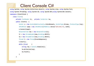 Client Console C#Client Console C#
using System; using System.Collections.Generic; using System.Linq; using System.Text;
u...