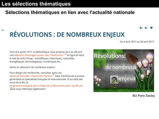 Les sélections thématiques
Sélections thématiques en lien avec l'actualité nationale
BU Paris Saclay
 