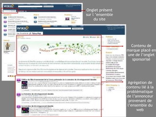 Contenu de marque placé en une de l’onglet sponsorisé Agrégation de contenu lié à la problématique de l’annonceur provenant de l’ensemble du web Onglet présent sur l ’ensemble du site 