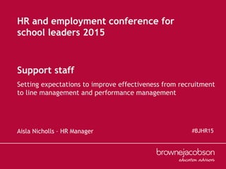 Support staff
Aisla Nicholls – HR Manager #BJHR15
Setting expectations to improve effectiveness from recruitment
to line management and performance management
HR and employment conference for
school leaders 2015
 