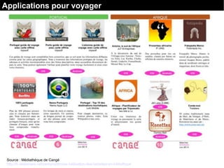 Applications pour voyager
Source : Médiathèque de Cangé
http://fr.slideshare.net/zerby/optimiser-lutilisation-des-tablettes-en-bibliothque
 