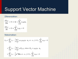 Support Vector Machine
Diferensialkan:




Maksimalkan:
 