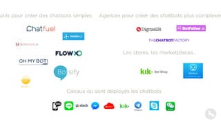 06 I Le leadership authentique
utils pour créer des chatbots simples
Canaux où sont déployés les chatbots
Agences pour créer des chatbots plus complexes
Les stores, les marketplaces…
 