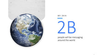 2B
BY 2018
people	will	be	messaging
around	the	world
38
 