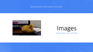 ImagesNative	Images,	GIFs,	and	Video
MESSENGER	PLATFORM	FEATURES
46
 