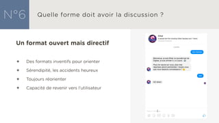 Un format ouvert mais directif
ª Des formats inventifs pour orienter
ª Sérendipité, les accidents heureux
ª Toujours réorienter
ª Capacité de revenir vers l’utilisateur
 