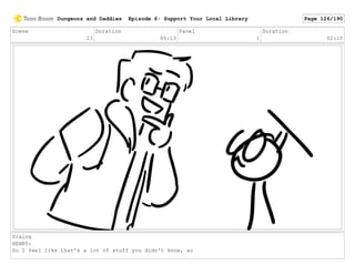 Scene
23
Duration
05:13
Panel
1
Duration
02:10
Dialog
HENRY:
So I feel like that's a lot of stuff you didn't know, so
Dungeons and Daddies Episode 6: Support Your Local Library Page 126/190
 