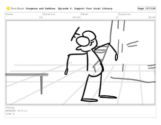 Scene
24
Duration
09:20
Panel
6
Duration
00:06
Dialog
ANTHONY (V.O.):
like a
Dungeons and Daddies Episode 6: Support Your Local Library Page 137/190
 