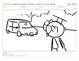 Scene
6
Duration
04:06
Panel
2
Duration
02:05
Dialog
ANTHONY (V.O.):
sees you approach, and he goes--
Dungeons and Daddies Episode 6: Support Your Local Library Page 13/190
 