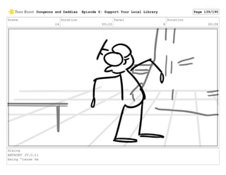 Scene
24
Duration
09:20
Panel
8
Duration
00:08
Dialog
ANTHONY (V.O.):
being 'cause he
Dungeons and Daddies Episode 6: Support Your Local Library Page 139/190
 