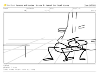 Scene
24
Duration
09:20
Panel
14
Duration
01:18
Dialog
ANTHONY (V.O.):
like, slumps forward onto all fours
Dungeons and Daddies Episode 6: Support Your Local Library Page 145/190
 