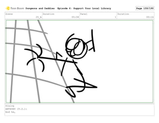 Scene
25_A
Duration
05:08
Panel
1
Duration
00:14
Dialog
ANTHONY (V.O.):
And he,
Dungeons and Daddies Episode 6: Support Your Local Library Page 159/190
 