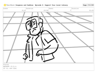 Scene
25_B
Duration
03:04
Panel
1
Duration
01:03
Dialog
ANTHONY (V.O.):
of it, and then
Dungeons and Daddies Episode 6: Support Your Local Library Page 171/190
 