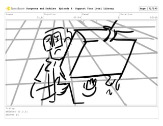 Scene
25_B
Duration
03:04
Panel
2
Duration
00:09
Dialog
ANTHONY (V.O.):
shoves it
Dungeons and Daddies Episode 6: Support Your Local Library Page 172/190
 
