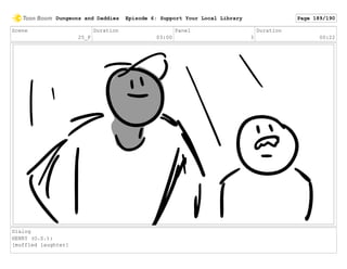Scene
25_F
Duration
03:00
Panel
3
Duration
00:22
Dialog
HENRY (O.S.):
[muffled laughter]
Dungeons and Daddies Episode 6: Support Your Local Library Page 189/190
 